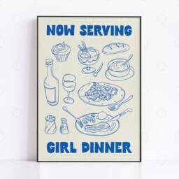 Girl Dinner Print, Aesthetic Kitchen Wall Art Decor Cute Cooking Guest Check Print Trendy, Apartment Decor, Retro Food - thumbnail 3