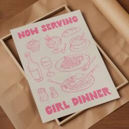 Girl Dinner Print, Aesthetic Kitchen Wall Art Decor Cute Cooking Guest Check Print Trendy, Apartment Decor, Retro Food - thumbnail 2