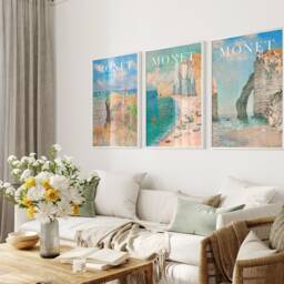Claude Monet Set Of 3 Beach Posters, Vintage Wall Art, French Home Decor, Exhibition Seascape, Impressionist Gallery Art Prints - thumbnail 3