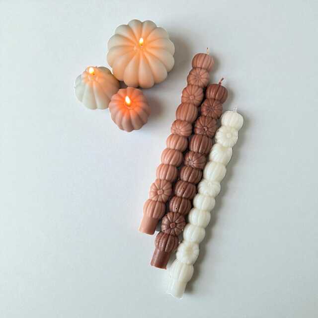 Tall 3D Taper Pumpkin Candle Autumn Fall Decor, Hygge Centerpiece - image 1