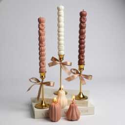 Tall 3D Taper Pumpkin Candle Autumn Fall Decor, Hygge Centerpiece - thumbnail 3