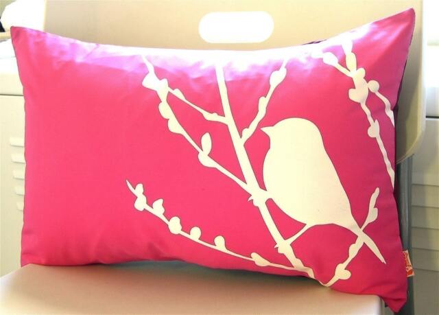 Hot Pink Bird On Cherry Blossom Pillow - image 1