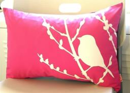 Hot Pink Bird On Cherry Blossom Pillow - thumbnail 1