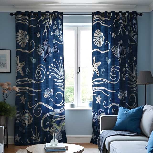 Ocean Themed Curtains, Fish & Shells Nautical Drapes, Beach Inspired Window Treatments, Custom Sizes Available - image 1