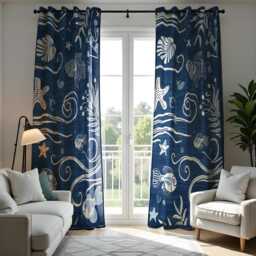 Ocean Themed Curtains, Fish & Shells Nautical Drapes, Beach Inspired Window Treatments, Custom Sizes Available - thumbnail 3