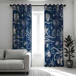Ocean Themed Curtains, Fish & Shells Nautical Drapes, Beach Inspired Window Treatments, Custom Sizes Available - thumbnail 2