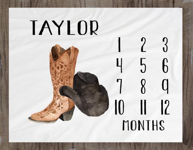 Baby Milestone Blanket Month Growth Tracker Fleece Shower Western Cowboy - image 1