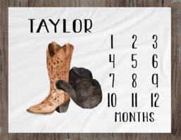 Baby Milestone Blanket Month Growth Tracker Fleece Shower Western Cowboy - thumbnail 1