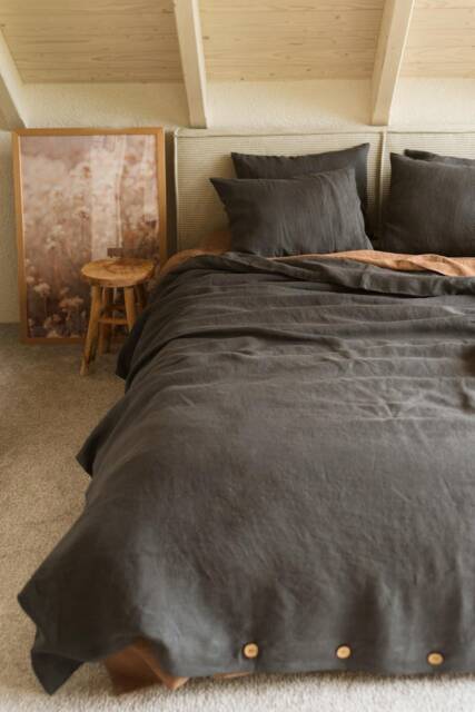 Linen Bedding Set in Charcoal. Duvet Cover Set. Queen, King Size - image 1