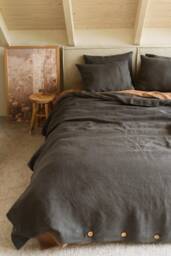 Linen Bedding Set in Charcoal. Duvet Cover Set. Queen, King Size - thumbnail 1
