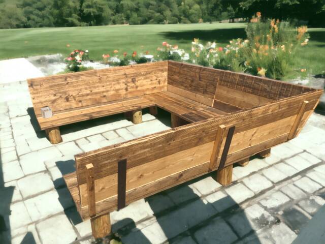 Outdoor U-Shape Garden Bench Sofa - Reclaimed Scaffold Board The Paddington - image 1