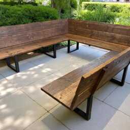 Outdoor U-Shape Garden Bench Sofa - Reclaimed Scaffold Board The Paddington - thumbnail 3