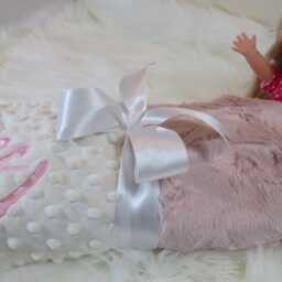 Personalized Minky Baby Girl Blanket, Rosewater Cuddle Fabric - thumbnail 3