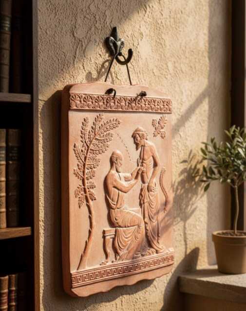 Hippocrates & The Patient Plaque, The Father Of Medicine Greek Wall Art, Ceramic Plaque Ornament, Bohemian Decor 23x18 cm - image 1