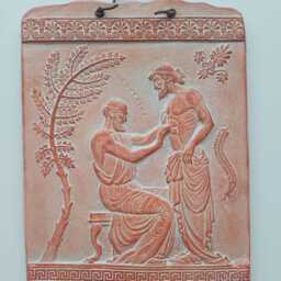 Hippocrates & The Patient Plaque, The Father Of Medicine Greek Wall Art, Ceramic Plaque Ornament, Bohemian Decor 23x18 cm - thumbnail 2