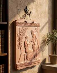 Hippocrates & The Patient Plaque, The Father Of Medicine Greek Wall Art, Ceramic Plaque Ornament, Bohemian Decor 23x18 cm - thumbnail 1
