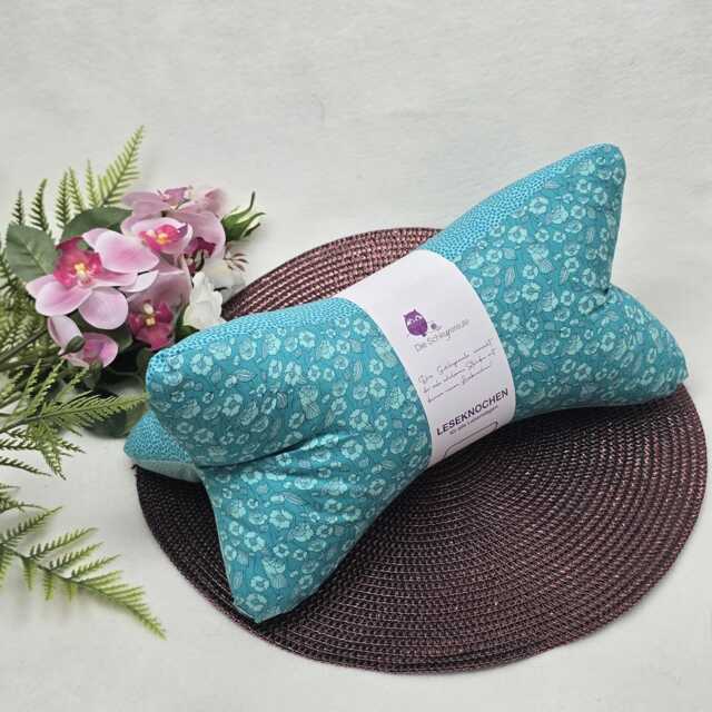 Reading Bone Flower Tendril Turquoise - Neck Pillow Neck Roll Cushion Tablet Holder Bookend Decoration Washable - image 1