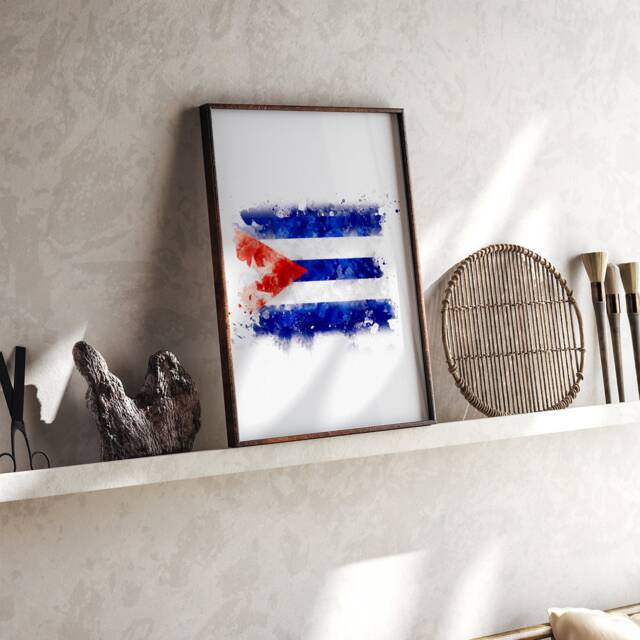 Cuba Watercolor Flag Wall Art Print - Travel Poster Cuban