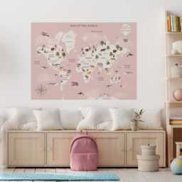 Map Of The World Wall Sticker For Kids Pastel Pink Children Educational Decal - thumbnail 3