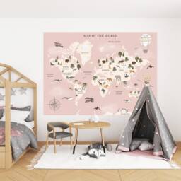 Map Of The World Wall Sticker For Kids Pastel Pink Children Educational Decal - thumbnail 1