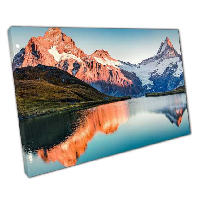 Serene Bachalpsee Lake Swiss Alps Autumn Landscape Print - Clear Sky Mountain Wall Art For Home & Office - image 1