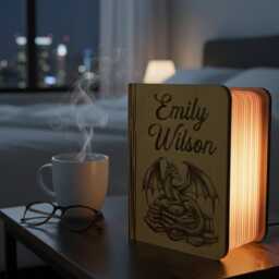 Personalized Fantasy Dragon Book Lamp, Custom Lovers Wood Folding Gift, Decor - thumbnail 3