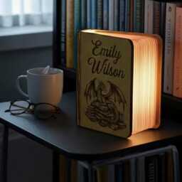 Personalized Fantasy Dragon Book Lamp, Custom Lovers Wood Folding Gift, Decor - thumbnail 2