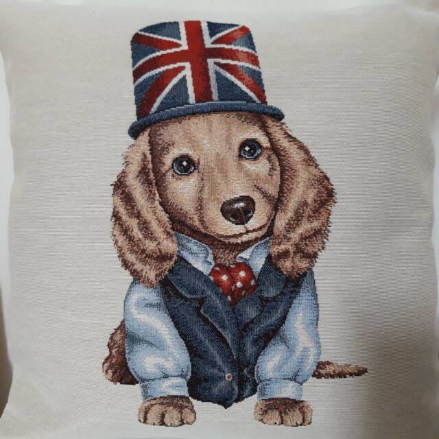 Jacquard Tapestry Cushion Cover Kepi Dog English Flag 45 X cm - Trendy Decor Decorative Housewarming Birthday - image 1