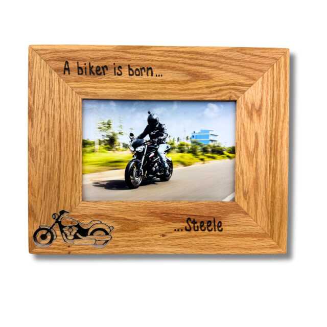 "Motorbike Personalised Oak Wooden Photo Frame - Dad Uncle Husband Biker Gift Birthday Anniversary Father's Day 6x4"" Or 7x5" - image 1