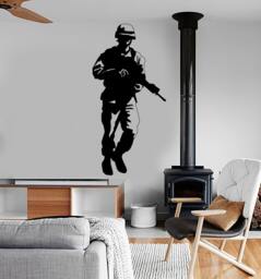 Wall Vinyl Soldier Rifle Military War Army Cool Decal Mural Art 1621Dz - thumbnail 1