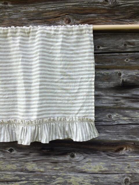 Linen Valance With Ruffles, Striped Curtain, Window Panel French Country Shabby Chic Cafe Curtains - image 1