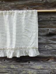 Linen Valance With Ruffles, Striped Curtain, Window Panel French Country Shabby Chic Cafe Curtains - thumbnail 1