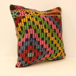Handmade Kilim Pillow Cover 18x18 Rustic Wool Boho Decor - thumbnail 2