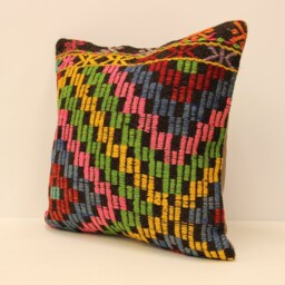 Handmade Kilim Pillow Cover 18x18 Rustic Wool Boho Decor - thumbnail 3