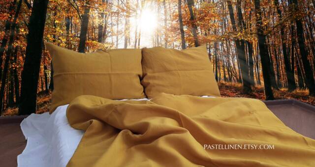 Mustard Duvet Cover - Yellow Duvet Cover Natural Organic Linen Bedding Full King Queen Twin - image 1