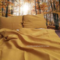 Mustard Duvet Cover - Yellow Duvet Cover Natural Organic Linen Bedding Full King Queen Twin - thumbnail 2