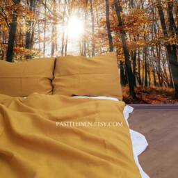 Mustard Duvet Cover - Yellow Duvet Cover Natural Organic Linen Bedding Full King Queen Twin - thumbnail 3