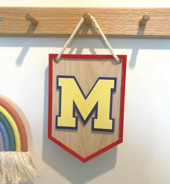 Personalised Wood & Acrylic Pennant Kids Initial Letter Wall Hanging For Room Or Door - image 1