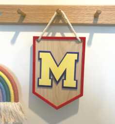 Personalised Wood & Acrylic Pennant Kids Initial Letter Wall Hanging For Room Or Door - thumbnail 1