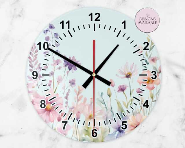 Glass Watercolour Wildflower Clock - Floral House D??cor Flower Wall Art Home Gift - image 1