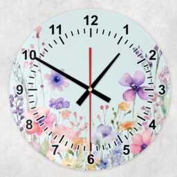 Glass Watercolour Wildflower Clock - Floral House D??cor Flower Wall Art Home Gift - thumbnail 3