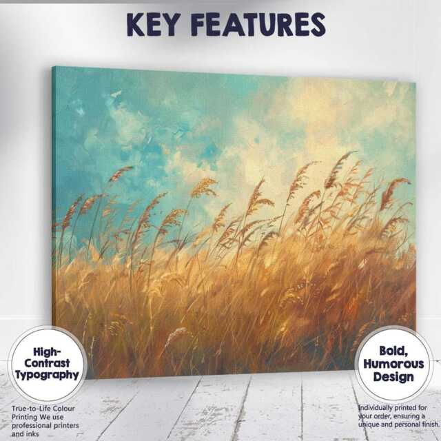 Golden Wild Meadow Tall Grass Impressionist Landscape Canvas Wall Art Print Decor Picture Ready To Hang - image 1