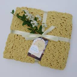 Crochet Cotton Baby Blanket Yellow Sunshine Design, Newborn Gift - thumbnail 2
