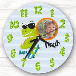 Dinosaur Skate Photo Frame Personalised Gift Clock - thumbnail 1