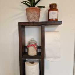 Toilet Roll Holder With Shelf - Rustic Bathroom Decor - Handmade Reclaimed Wood - thumbnail 2