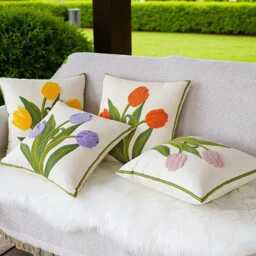 Embroidered Tulip Pillow Cover Floral Botanical Cushion, 45x45cm - thumbnail 1