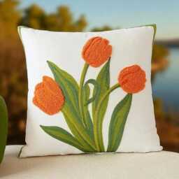 Embroidered Tulip Pillow Cover Floral Botanical Cushion, 45x45cm - thumbnail 4