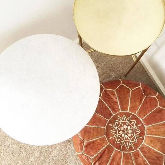 Pouf Moroccan Leather Pouf, Round Berber Tan Luxury Pouf, Ottoman - image 1