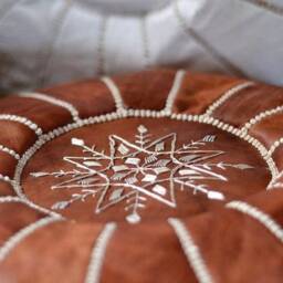 Pouf Moroccan Leather Pouf, Round Berber Tan Luxury Pouf, Ottoman - thumbnail 3
