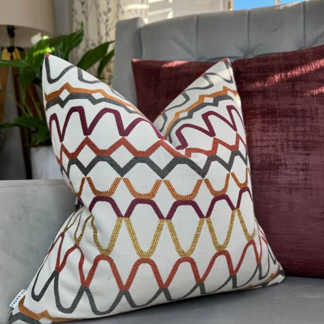 Decorative Cushion Cover Throw Bed - Pillow Double Sided Embroidered Orange/Grey Worldwide Shipping - image 1